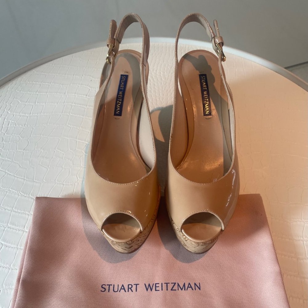 Stuart Weitzman Jean Patent Wedge Sandal